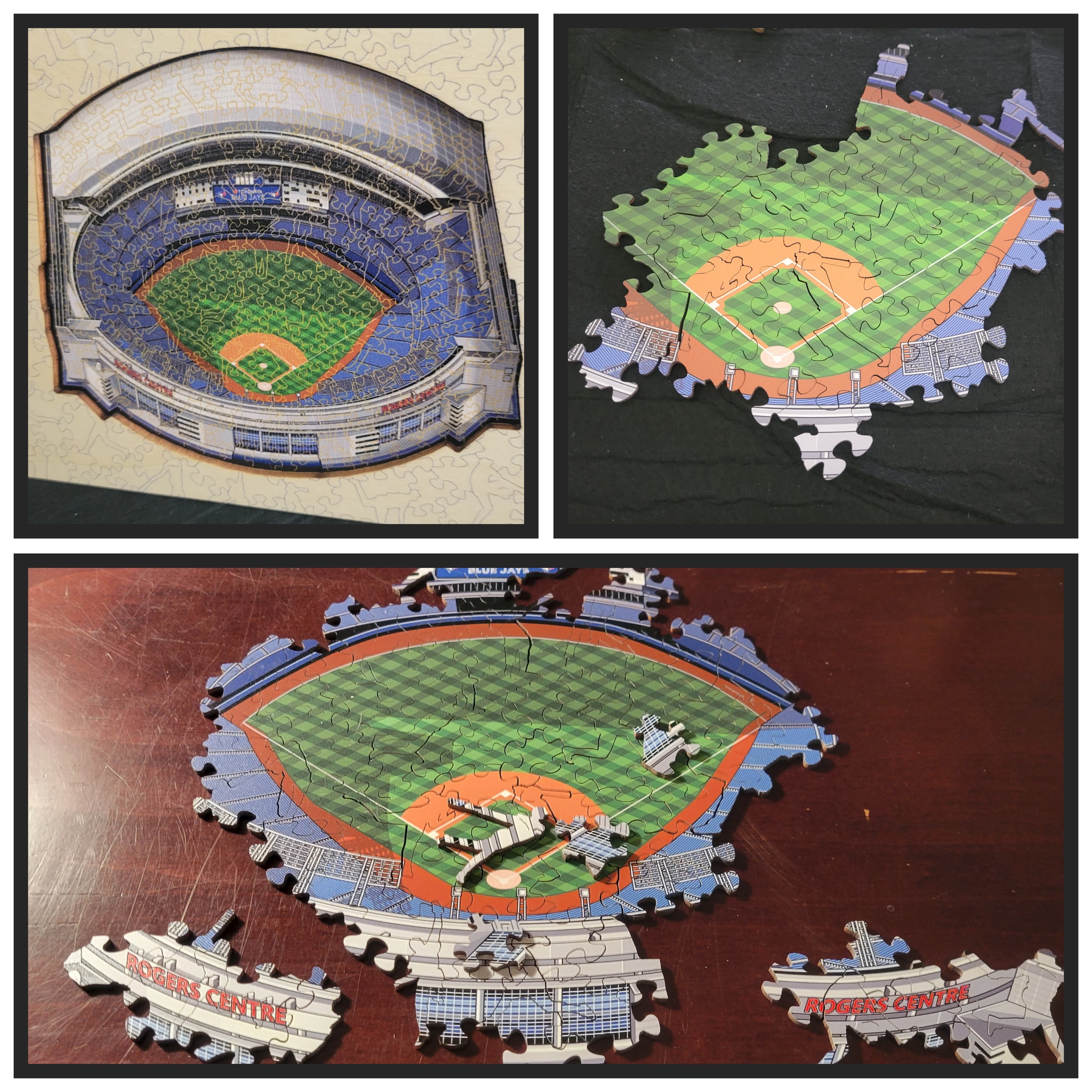 A collage depicting the Rogers Centre, home field of the Toronto Blue Jays.